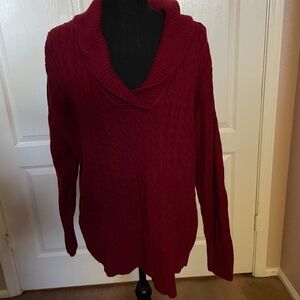 Eddie Bauer maroon shawl collar cable knit sweater